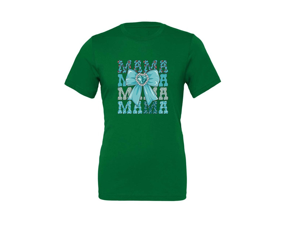 brand:Generic|color:Kelly|Trendy Mama Leopard Print Bow 3 Graphic T-Shirt