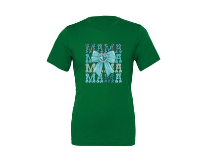 brand:Generic|color:Kelly|Trendy Mama Leopard Print Bow 3 Graphic T-Shirt