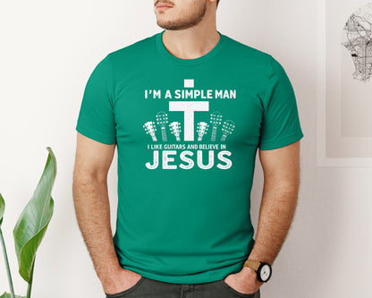 brand:Bella Canvas|color:Kelly|Christian Guitar Im A Simple Man Graphic T-Shirt
