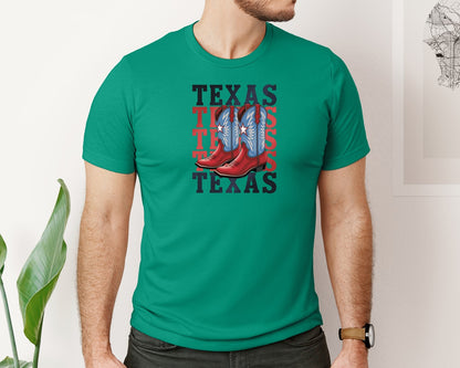 brand:Bella Canvas|color:Kelly|Texas Cowboy Boots Western Rodeo 4 Graphic T-Shirt