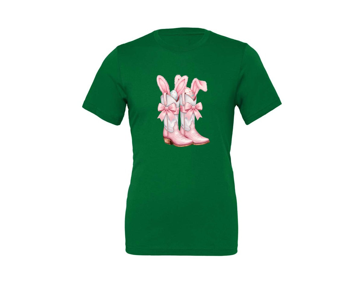 brand:Generic|color:Kelly|Howdy Western Easter Bunny Cowboy Boots Graphic T-Shirt