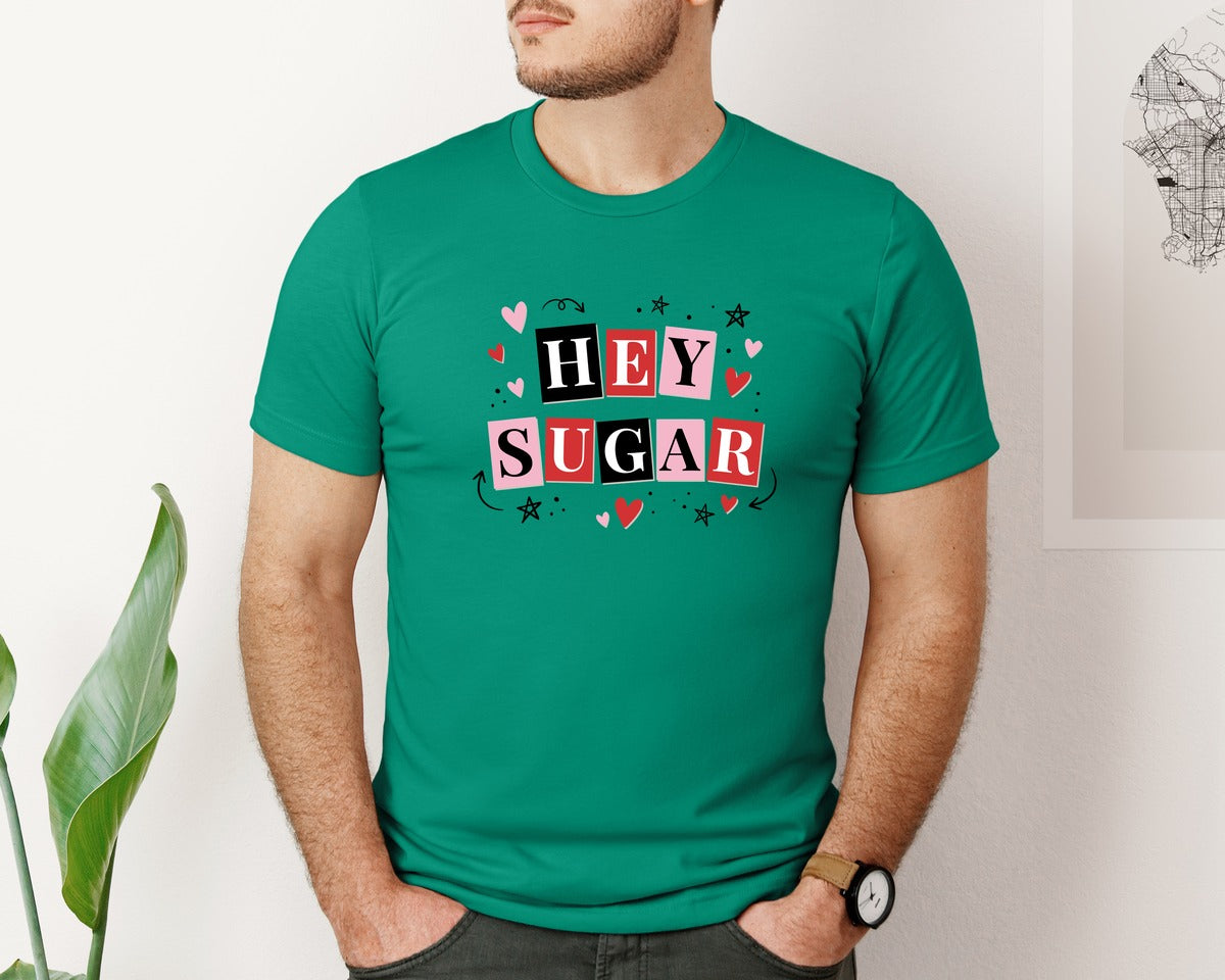 brand:Bella Canvas|color:Kelly|Hey Sugar Retro Funny Valentines Day 3 Graphic T-Shirt