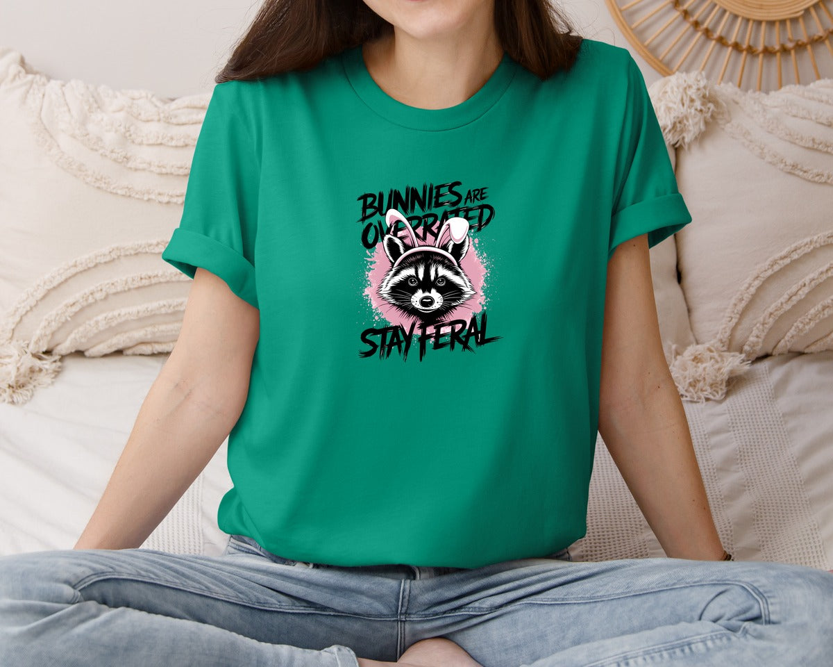 brand:Bella Canvas|color:Kelly|Bunnies Are Overrated Stay Feral 2 Graphic T-Shirt