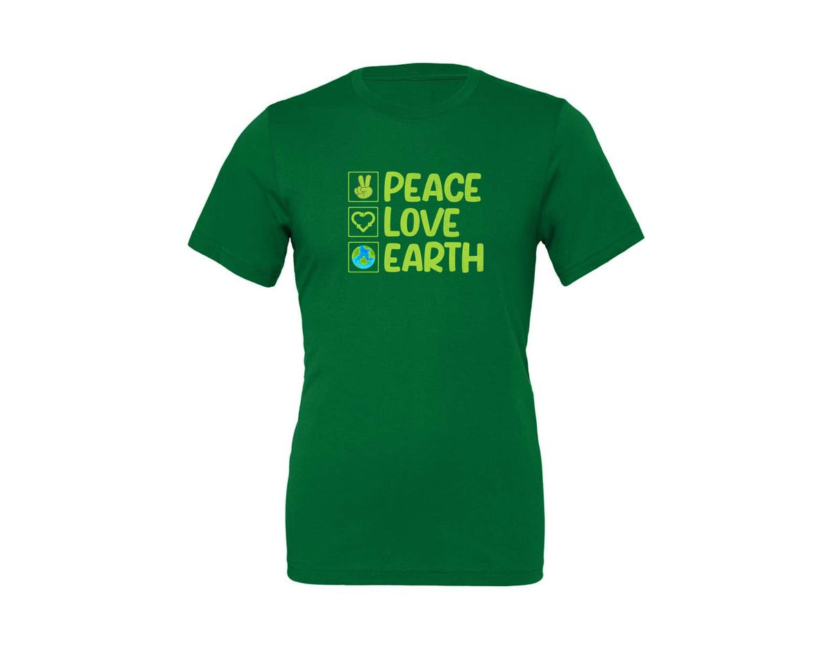 brand:Generic|color:Kelly|Peace Love Earth T Shirt Graphic T-Shirt