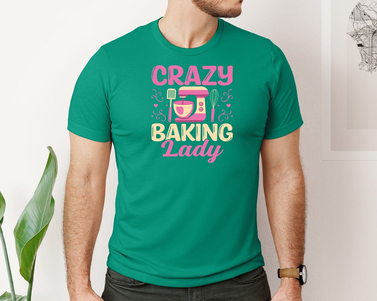brand:Bella Canvas|color:Kelly|Crazy Baking Lady Mixer Whisk Baker Graphic T-Shirt