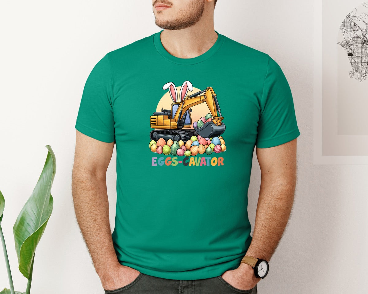 brand:Bella Canvas|color:Kelly|Eggs Cavator Easter Excavator 2 Graphic T-Shirt
