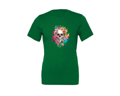 brand:Generic|color:Kelly|Floral Skull Watercolor Skull Shirt Graphic T-Shirt