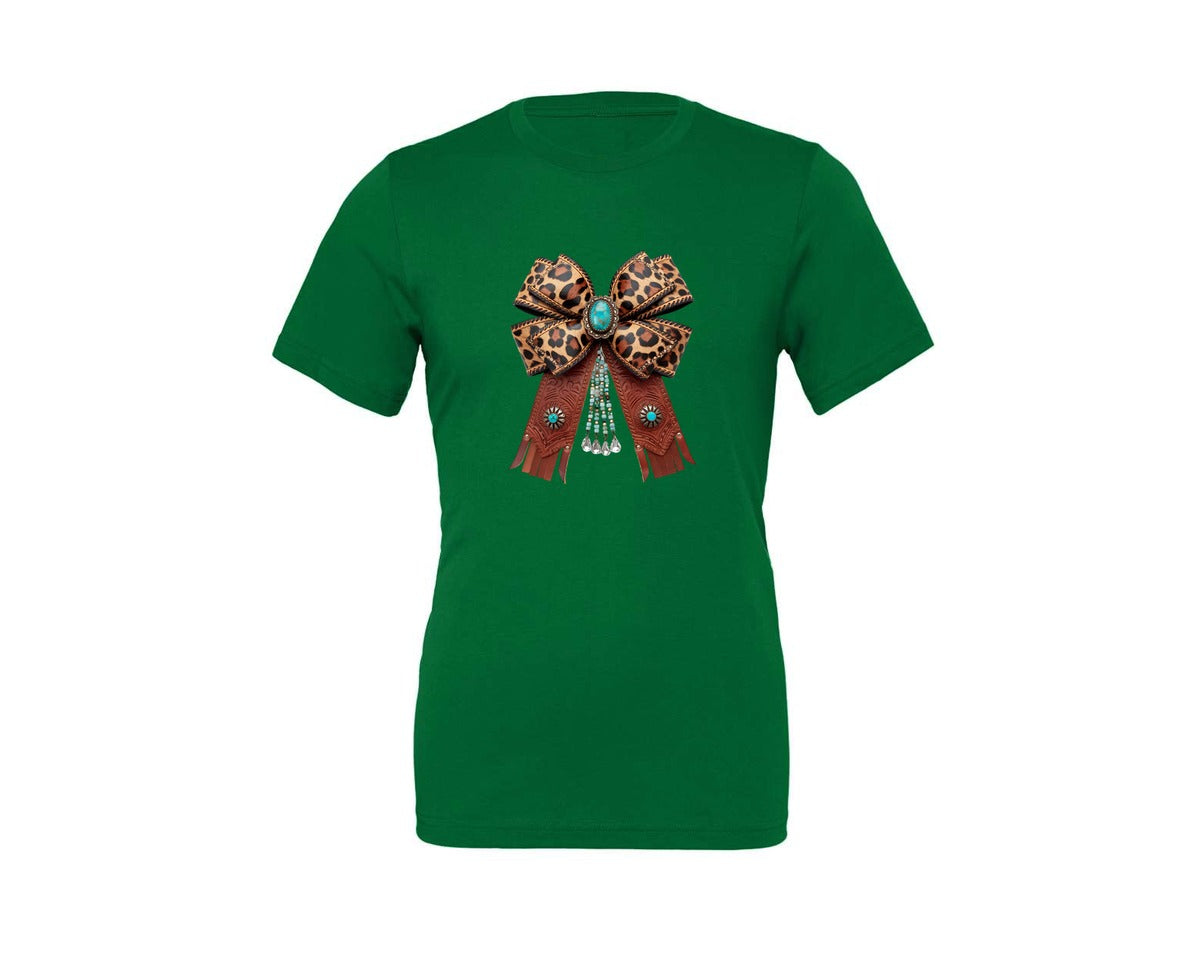 brand:Generic|color:Kelly|Western Leopard Bow Coquette Cowgirl 2 Graphic T-Shirt