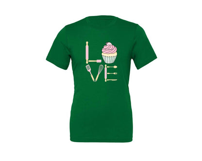 brand:Generic|color:Kelly|Baking Love Cupcake Whisk Spatula Graphic T-Shirt
