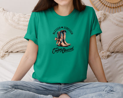 brand:Bella Canvas|color:Kelly|Blessed Stressed Mom Western Mothers Day 3 Graphic T-Shirt