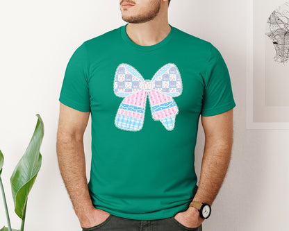 brand:Bella Canvas|color:Kelly|Patchwork Crayon Bow Teacher Design Graphic T-Shirt