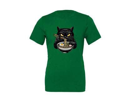 brand:Generic|color:Kelly|Cute Black Cat Eating Ramen Noodle 3 Graphic T-Shirt