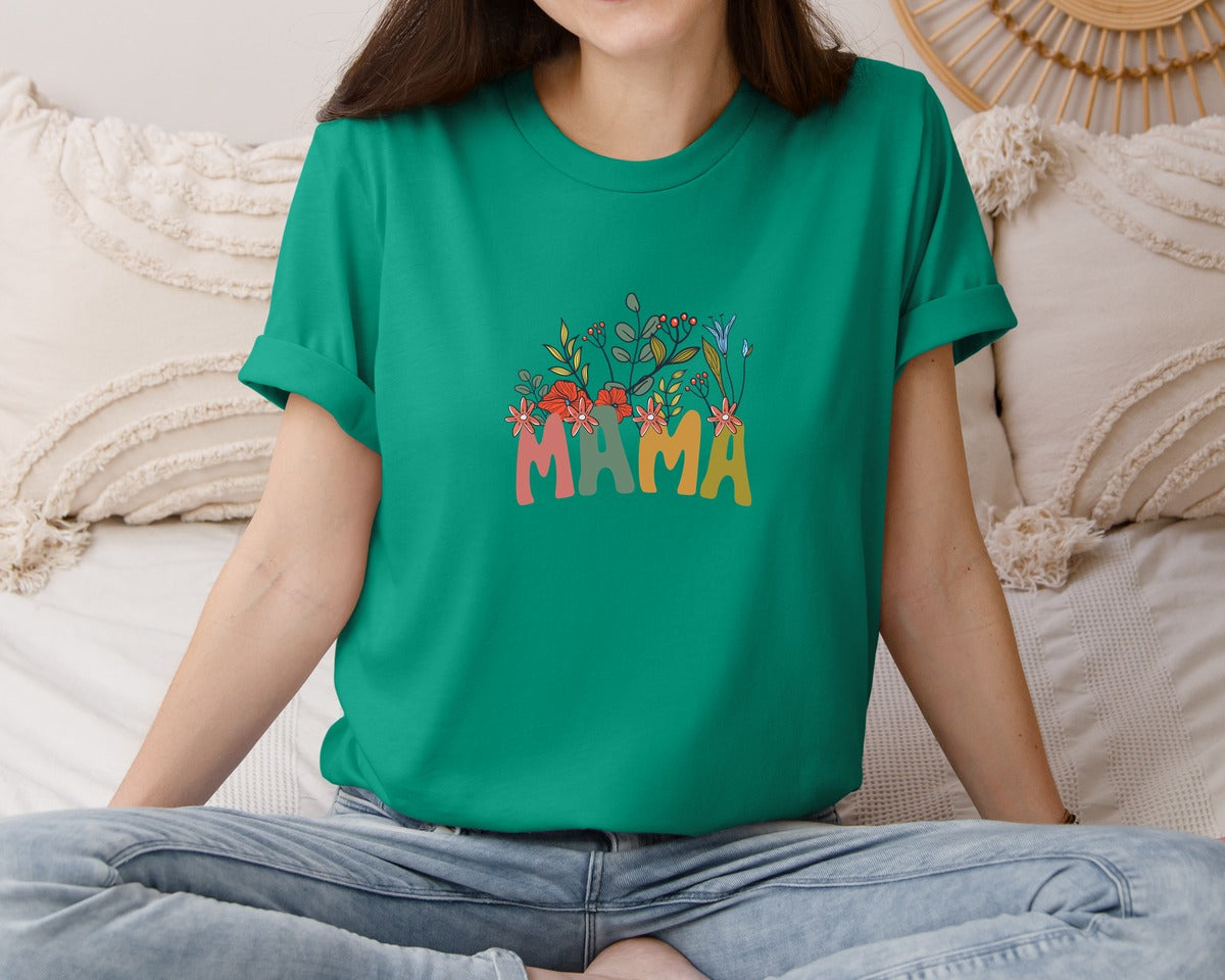 brand:Bella Canvas|color:Kelly|Mama Shirt Wildflowers Mama Shirt Graphic T-Shirt