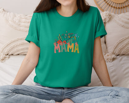 brand:Bella Canvas|color:Kelly|Mama Shirt Wildflowers Mama Shirt Graphic T-Shirt