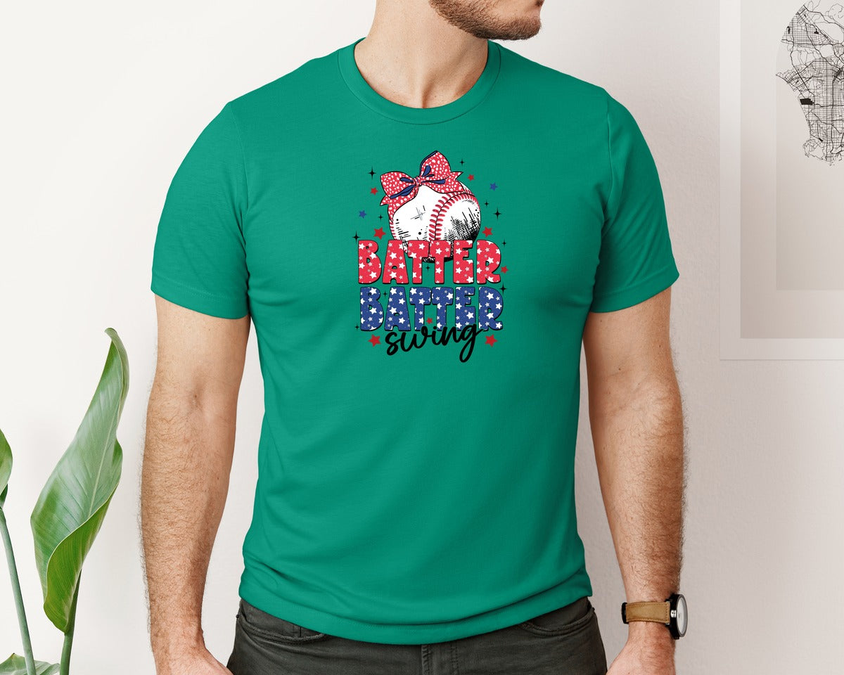 brand:Bella Canvas|color:Kelly|Girly Baseball Hey Batter Batter Graphic T-Shirt