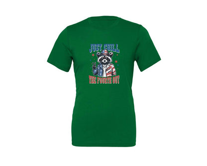 brand:Generic|color:Kelly|Raccoon Just Chill The Fourth Out Shirt Graphic T-Shirt