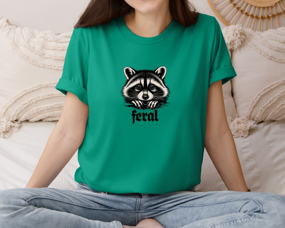 brand:Bella Canvas|color:Kelly|Feral Raccoon Gothic Grunge Wild Graphic T-Shirt