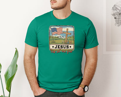 brand:Bella Canvas|color:Kelly|Usa Flag Cross Jesus Has Set Me Free Graphic T-Shirt