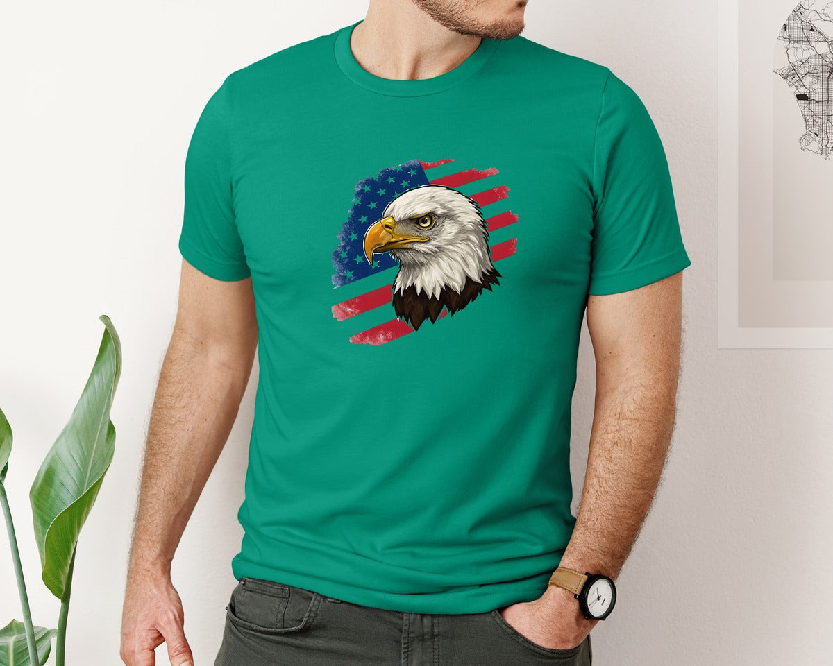 brand:Bella Canvas|color:Kelly|American Eagle With Flag Patriotic Graphic T-Shirt