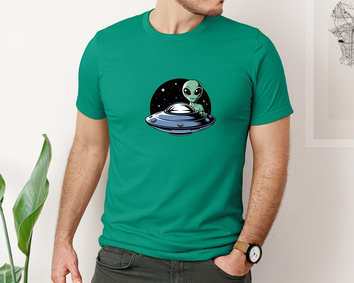 brand:Bella Canvas|color:Kelly|Retro Vintage Ufo Alien T Shirt Design 4 Graphic T-Shirt