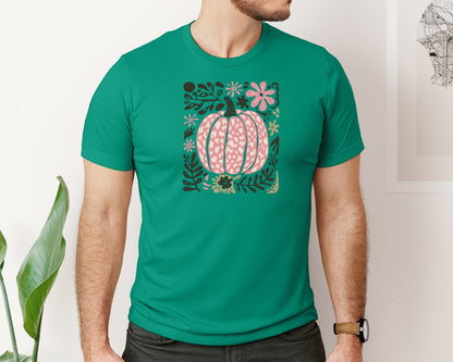 brand:Bella Canvas|color:Kelly|Boho Fall Pumpkin Leopard Pumpkin Graphic T-Shirt