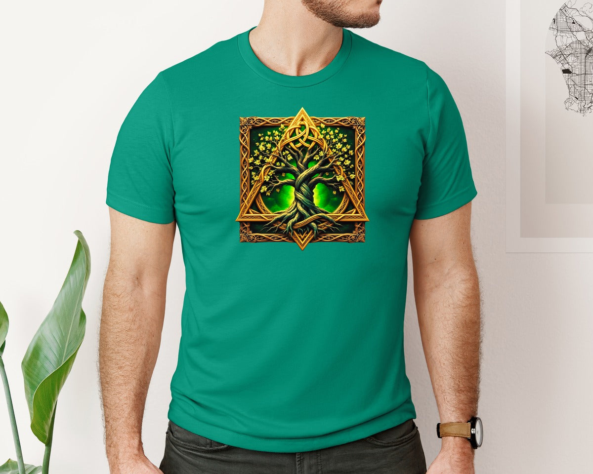 brand:Bella Canvas|color:Kelly|Celtic Tree Of Life Mystical Tree Graphic T-Shirt