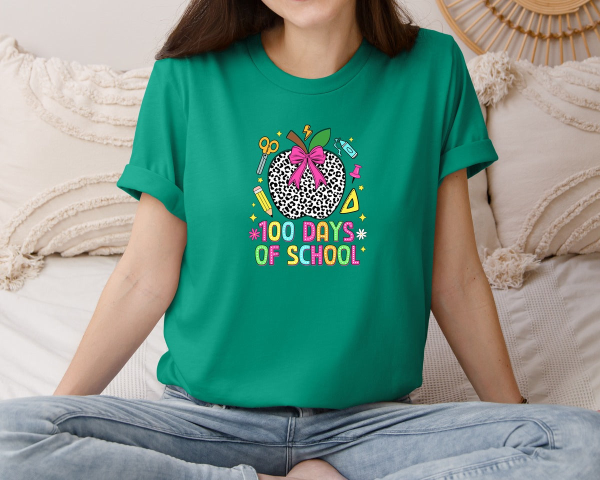 brand:Bella Canvas|color:Kelly|Coquette 100 Days Of School Graphic T-Shirt