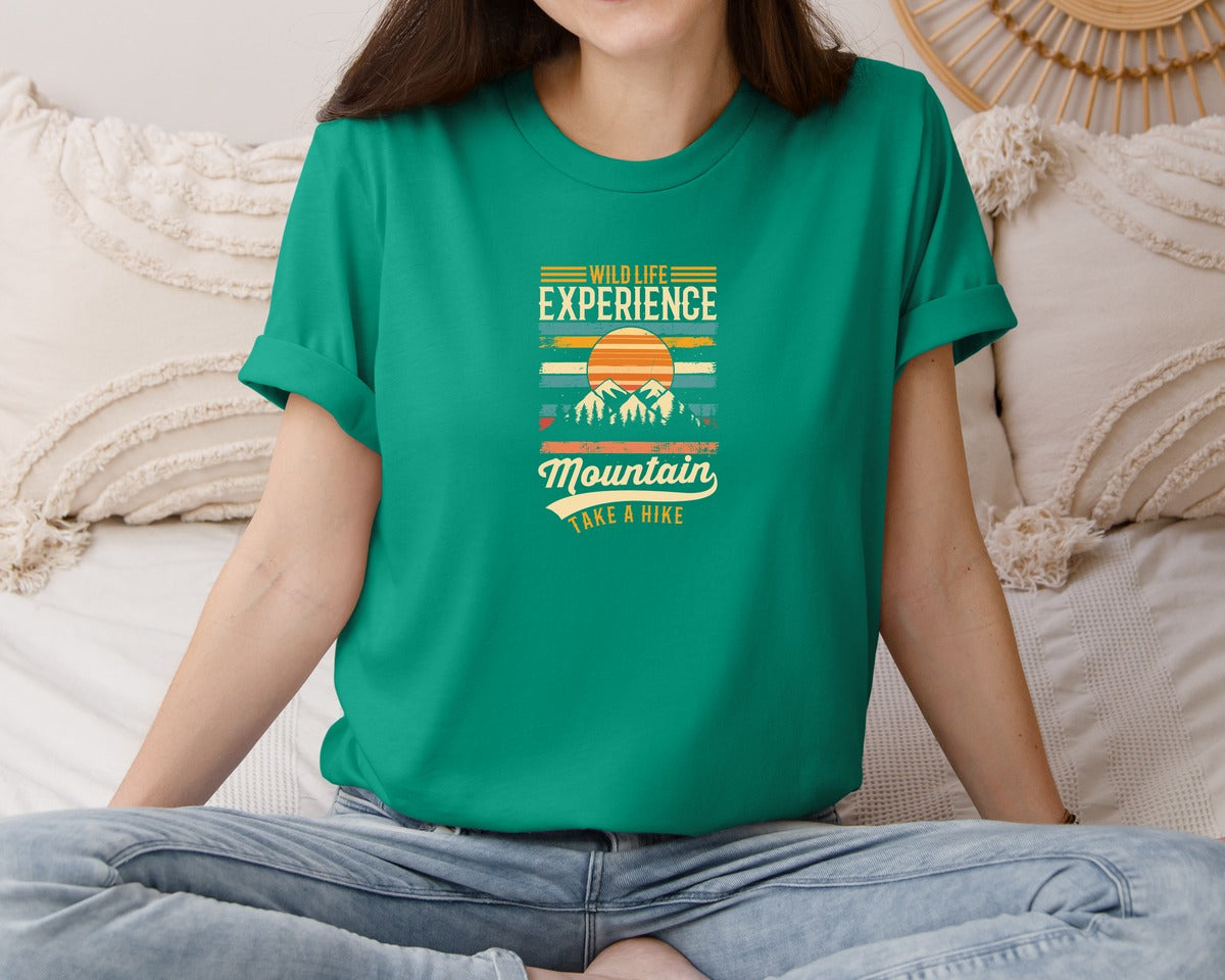 brand:Bella Canvas|color:Kelly|Wild Life Experience Mountain Hiking Tee Graphic T-Shirt