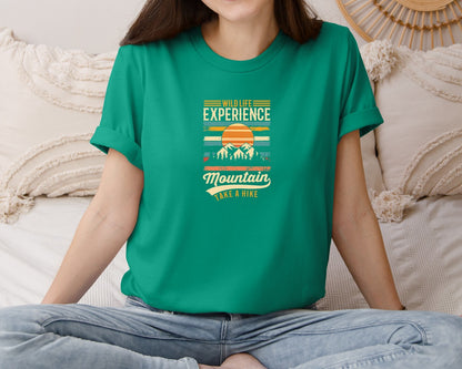 brand:Bella Canvas|color:Kelly|Wild Life Experience Mountain Hiking Tee Graphic T-Shirt