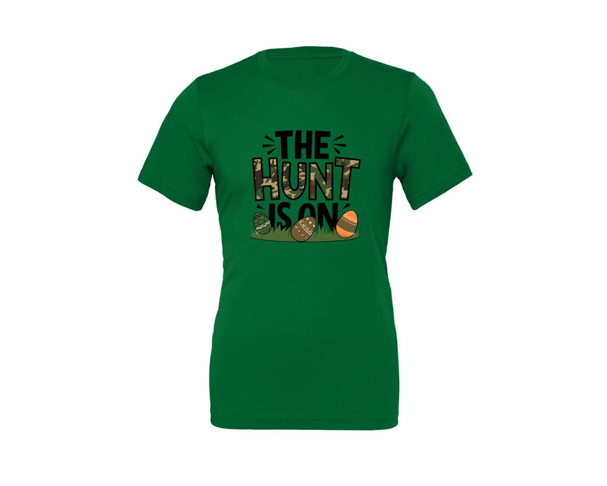 brand:Generic|color:Kelly|The Hunt Is On Camo Easter Egg Camo Graphic T-Shirt