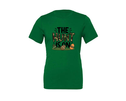 brand:Generic|color:Kelly|The Hunt Is On Camo Easter Egg Camo Graphic T-Shirt