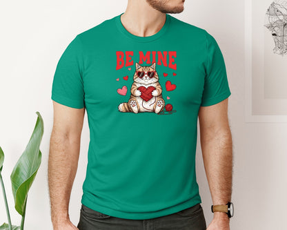 brand:Bella Canvas|color:Kelly|Be Mine Cute Cat Valentines Day Graphic T-Shirt