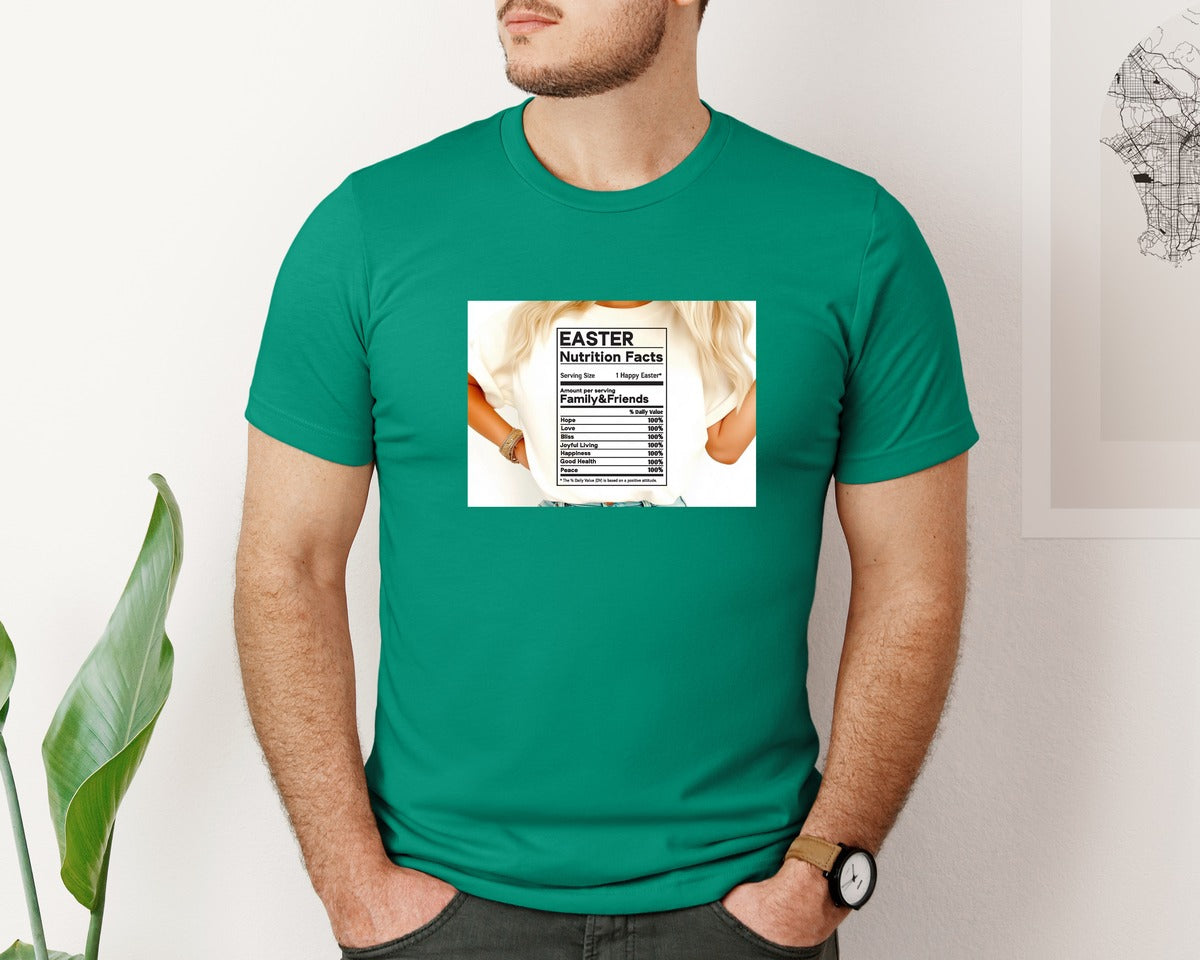 brand:Bella Canvas|color:Kelly|Easter Nutrition Facts Easter 2 Graphic T-Shirt