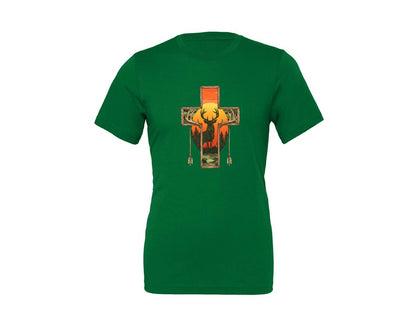 brand:Generic|color:Kelly|Deer Cross Rustic Hunting Cross Sub Graphic T-Shirt