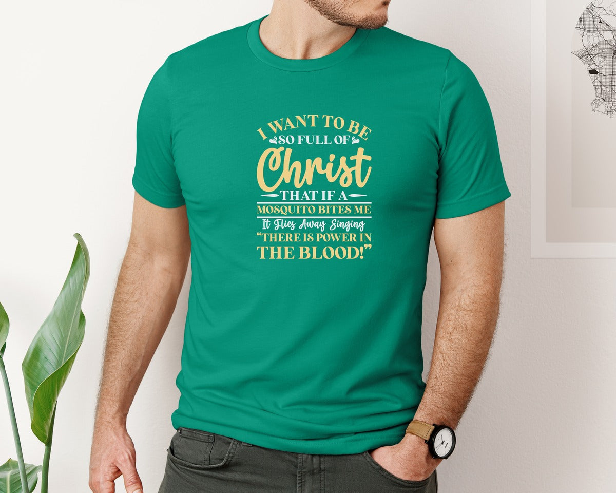 brand:Bella Canvas|color:Kelly|Full Of Christ Mosquito Clip Art Graphic T-Shirt
