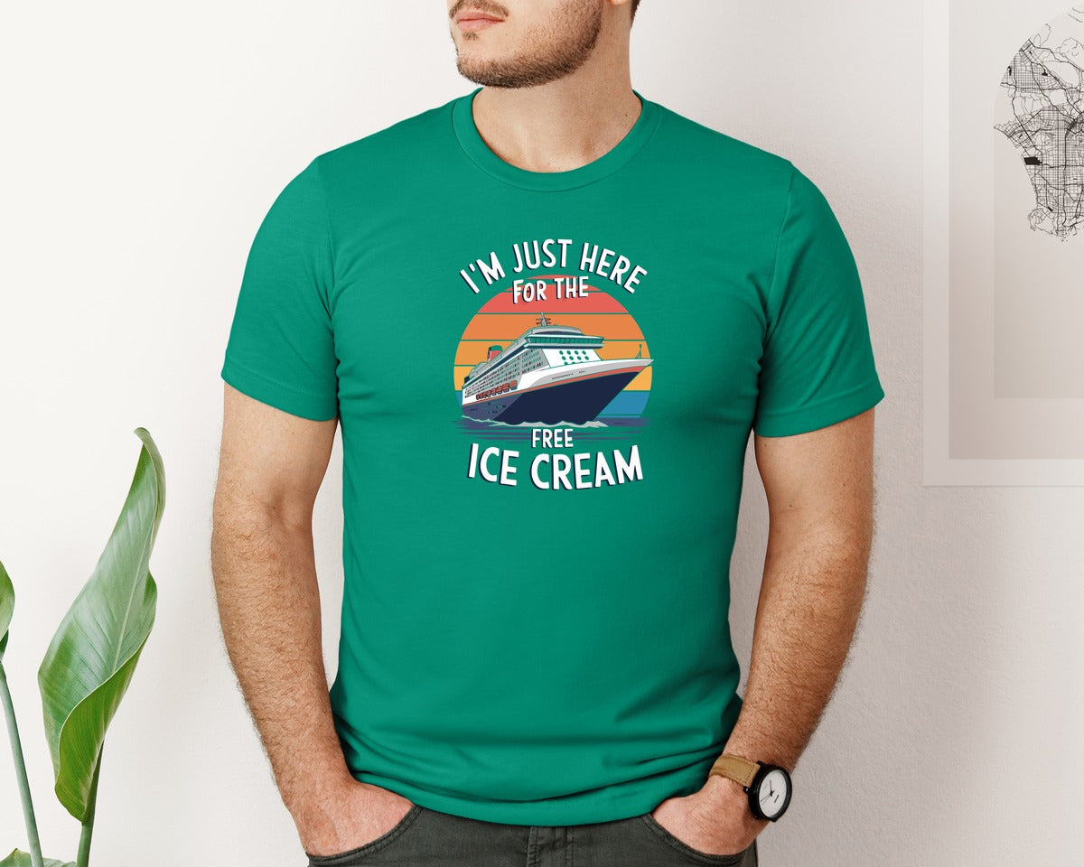 brand:Bella Canvas|color:Kelly|Im Just Here For The Free Ice Cream 2 Graphic T-Shirt