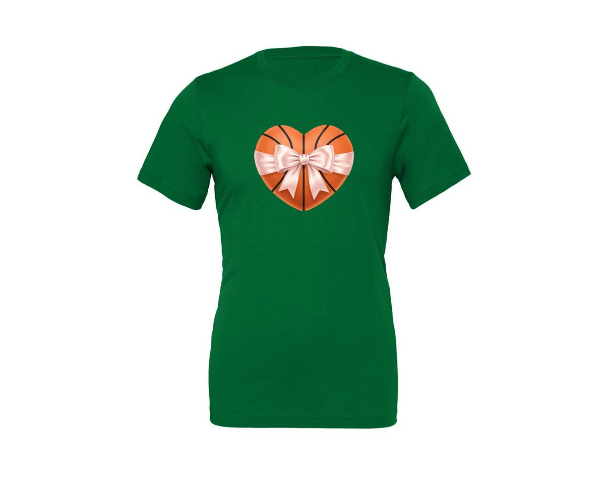 brand:Generic|color:Kelly|Heart Shape Basketball Coquette Bow Graphic T-Shirt