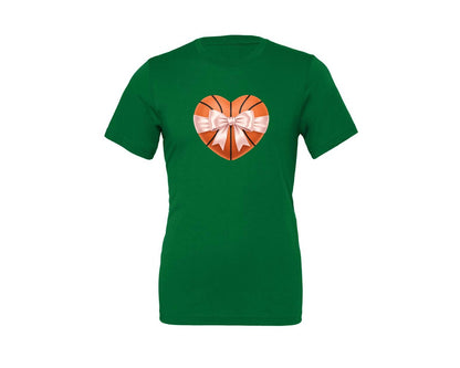 brand:Generic|color:Kelly|Heart Shape Basketball Coquette Bow Graphic T-Shirt