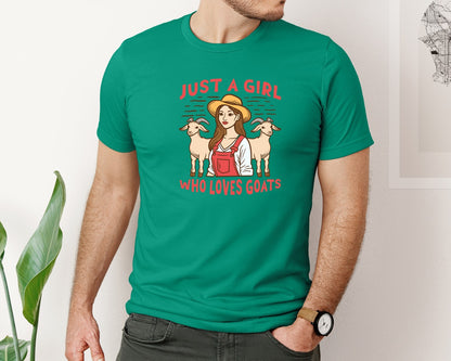 brand:Bella Canvas|color:Kelly|Just A Girl Who Loves Goat Farming Style Graphic T-Shirt