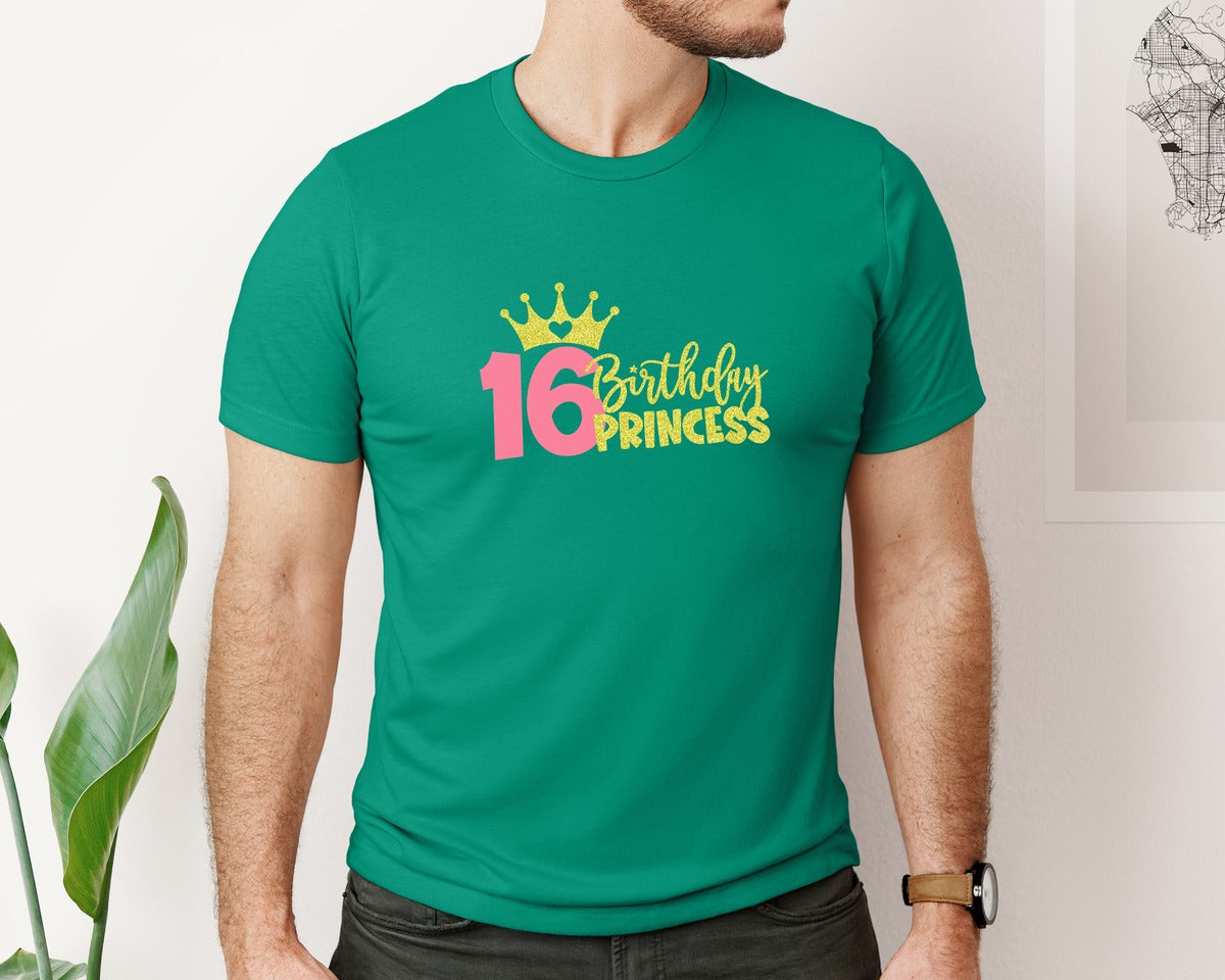 brand:Bella Canvas|color:Kelly|Sixteenth Birthday Princess Graphic T-Shirt