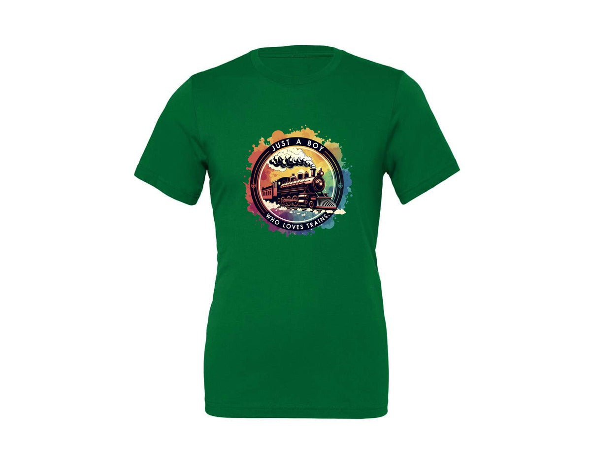 brand:Generic|color:Kelly|Just A Boy Who Loves Trains Graphic T-Shirt