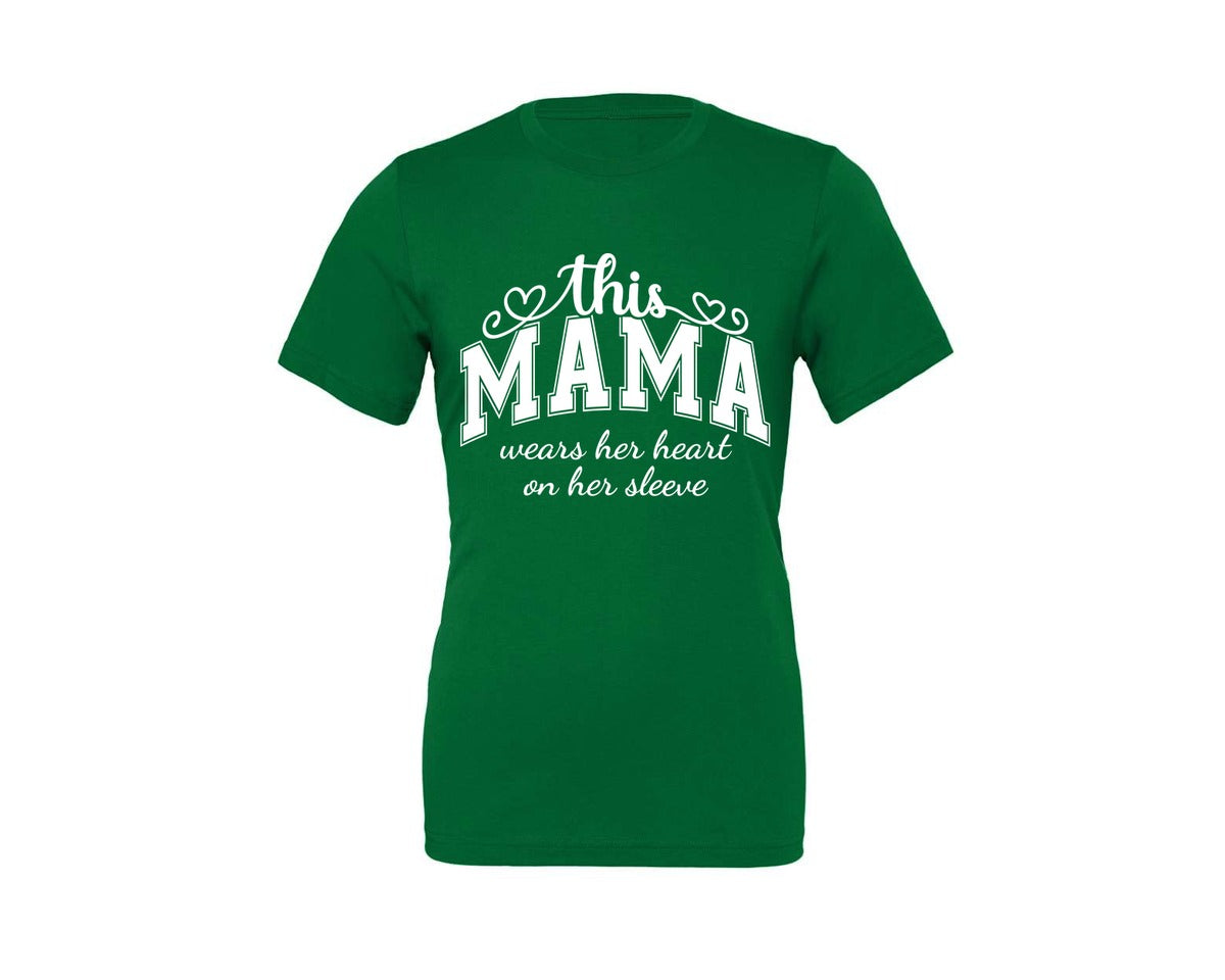 brand:Generic|color:Kelly|This Mama Wears Her Heart On Her Sleeve 74 Graphic T-Shirt