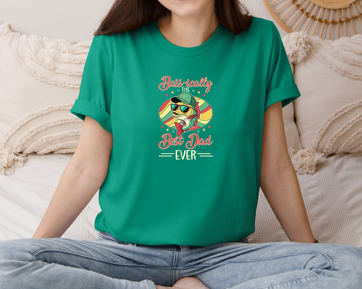 brand:Bella Canvas|color:Kelly|Best Dad Ever Bass Fishing Dad Graphic T-Shirt