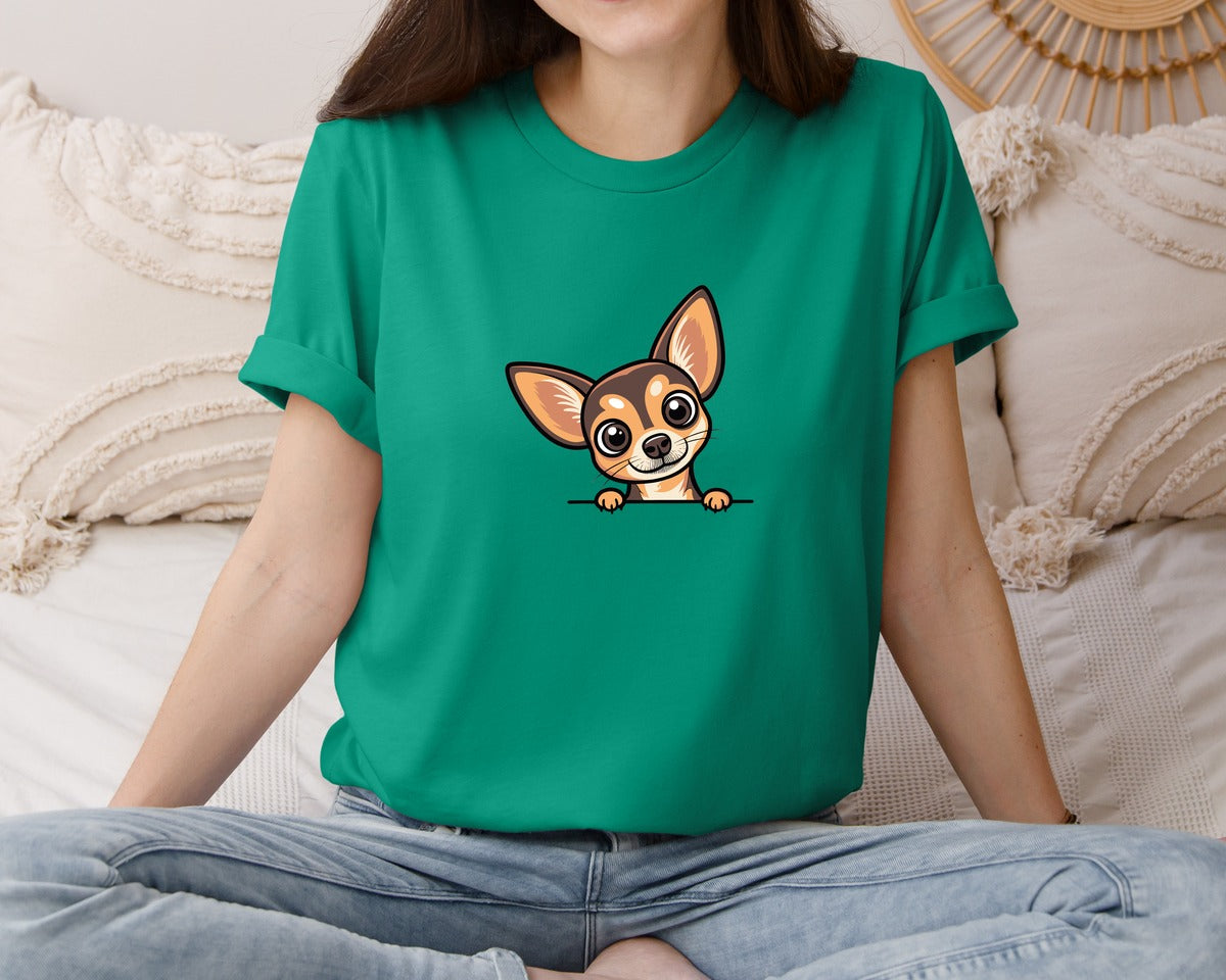 brand:Bella Canvas|color:Kelly|Peeking Chihuahua Dog Vector Graphic T-Shirt