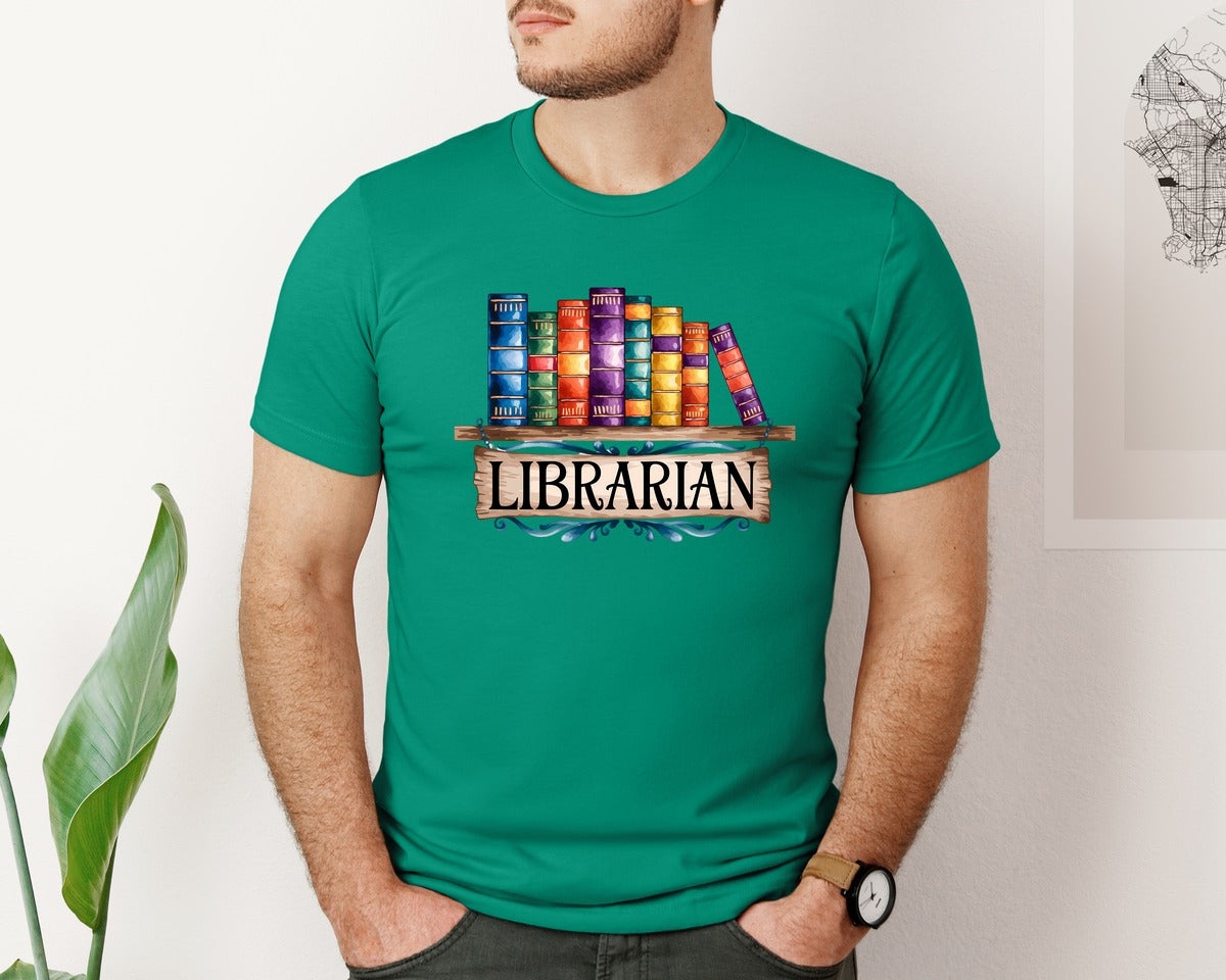 brand:Bella Canvas|color:Kelly|Librarian Vintage Bookshelf 2 Graphic T-Shirt