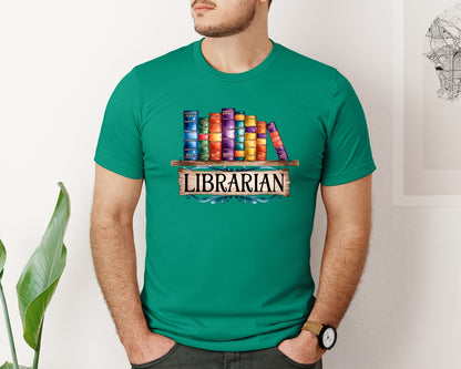 brand:Bella Canvas|color:Kelly|Librarian Vintage Bookshelf 2 Graphic T-Shirt