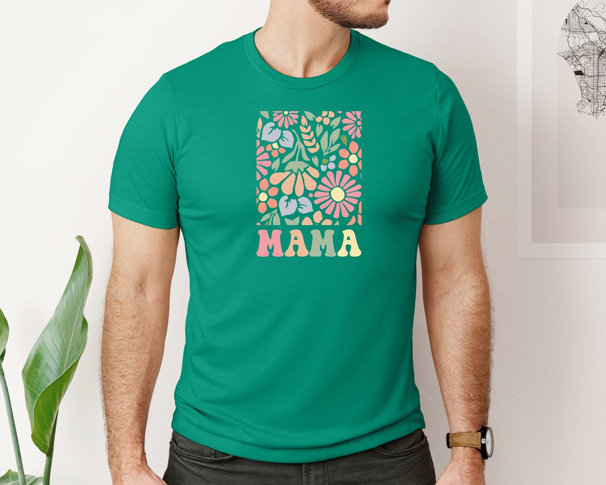 brand:Bella Canvas|color:Kelly|Boho Floral Mama Mama Flower Graphic T-Shirt