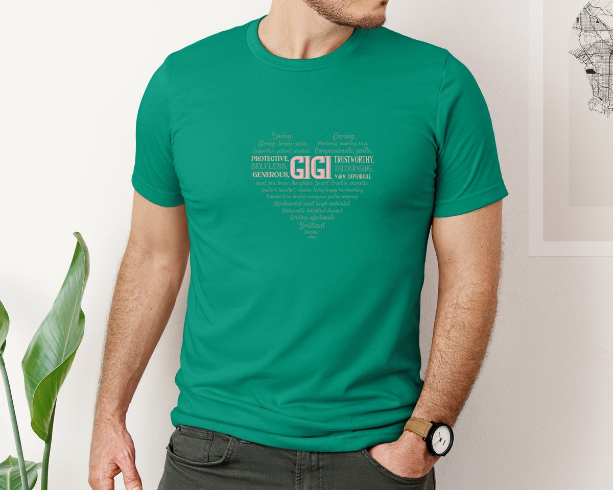 brand:Bella Canvas|color:Kelly|Gigi Heart Shape Mothers Day Heart 3 Graphic T-Shirt