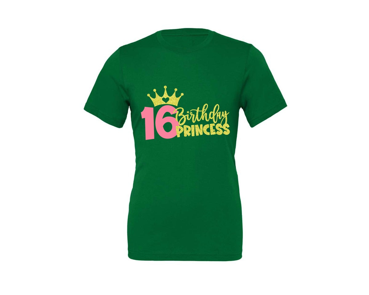 brand:Generic|color:Kelly|Sixteenth Birthday Princess Graphic T-Shirt