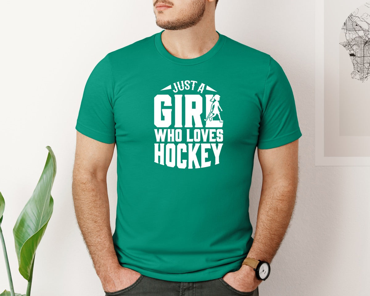 brand:Bella Canvas|color:Kelly|Girl Who Loves Hockey Hockey Graphic T-Shirt